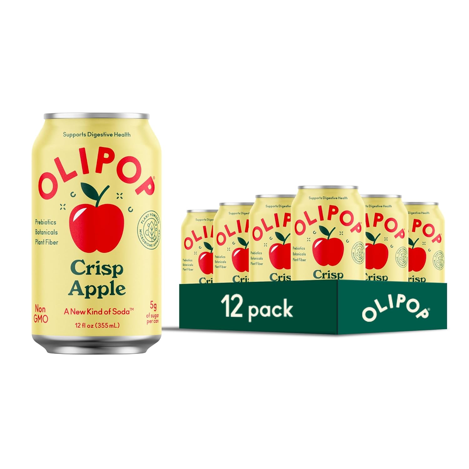 OLIPOP Prebiotic Soda, Crisp Apple